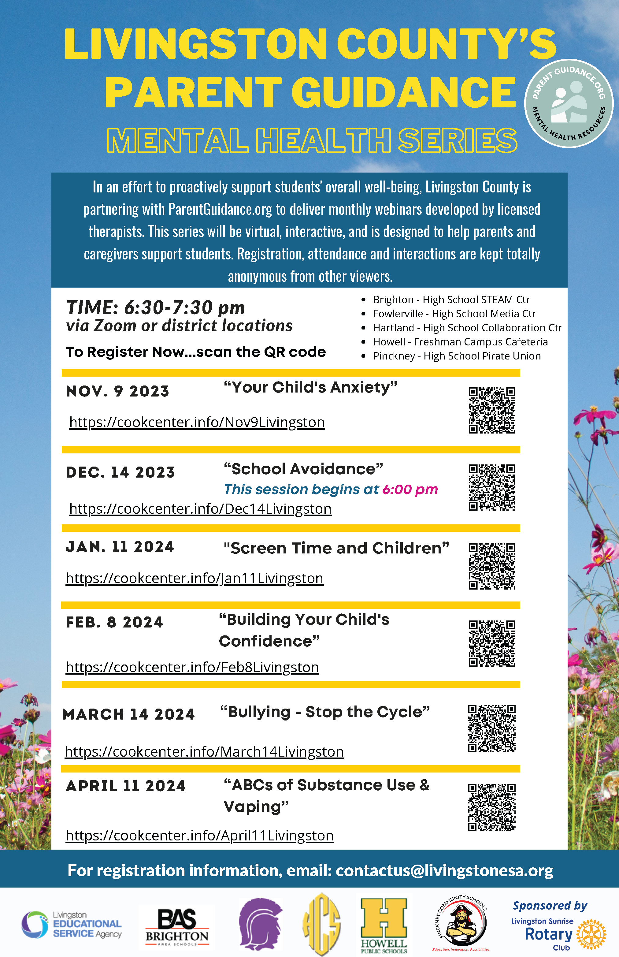 Flyer for the Parent Mental Health Series, also linked in another paragraph